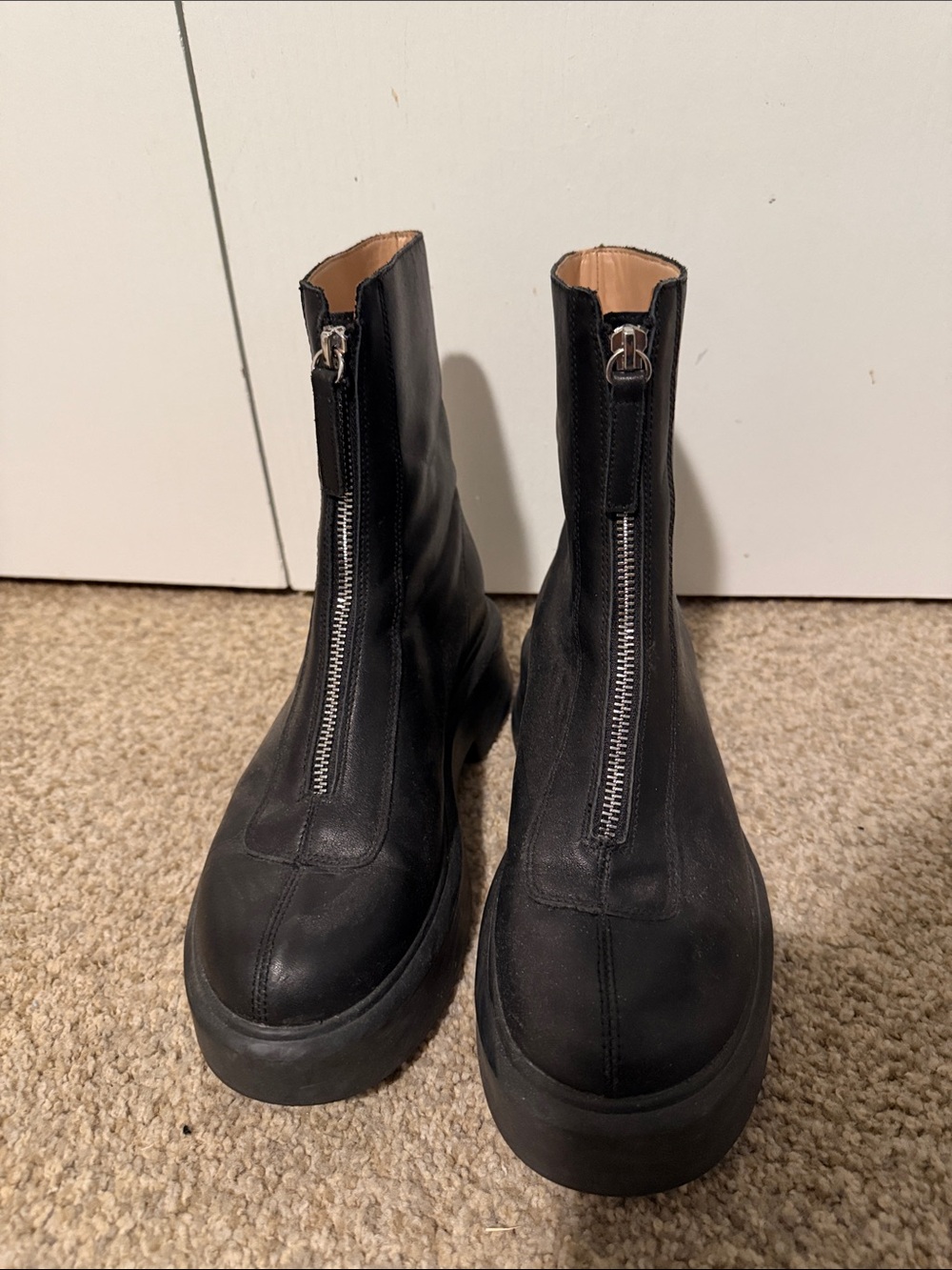 Steve Madden Black Front-Zip Platform Ankle Boots